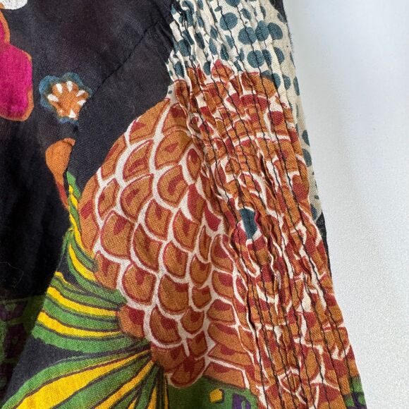 Boho Floral Tunic Blouse Womens Small Black Multicolor Peasant Top Lightweight - Picture 9 of 12